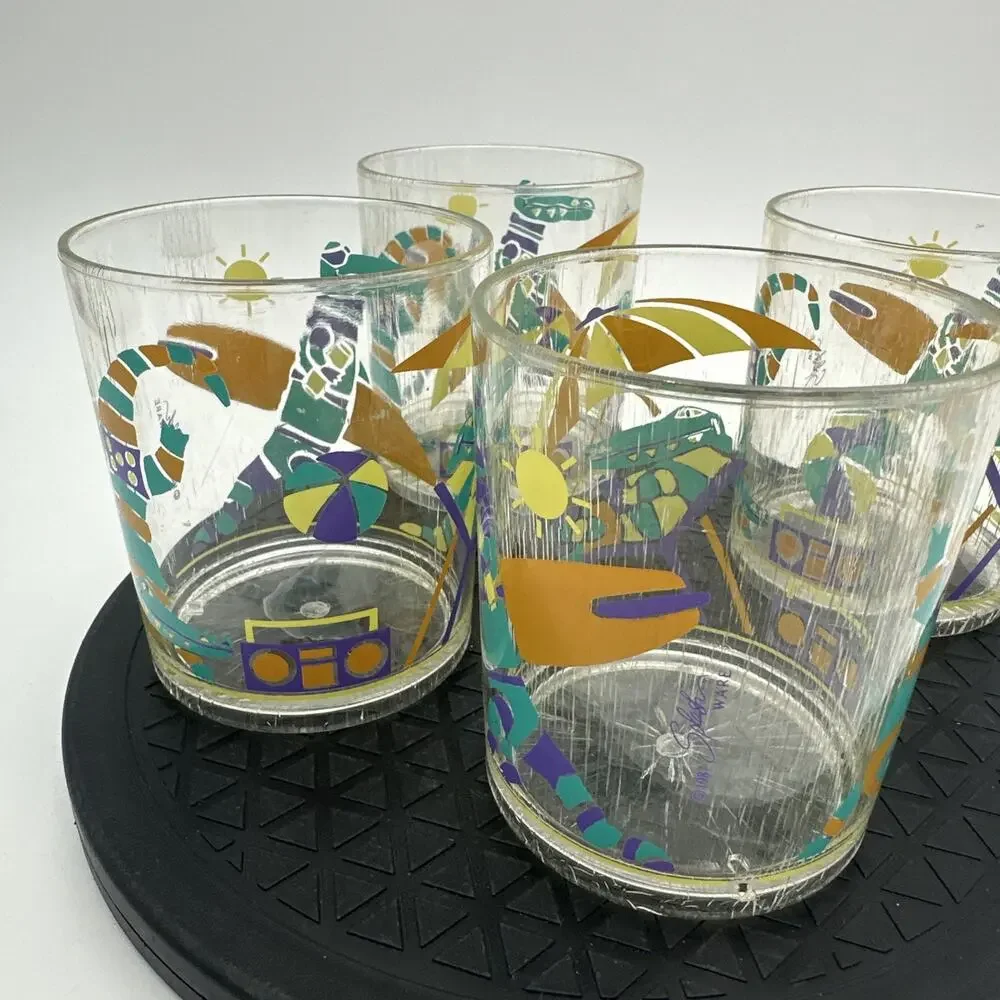 Vintage Set of 4 Retro 1990s Crocodile Splash Tumblers Plastic Cups